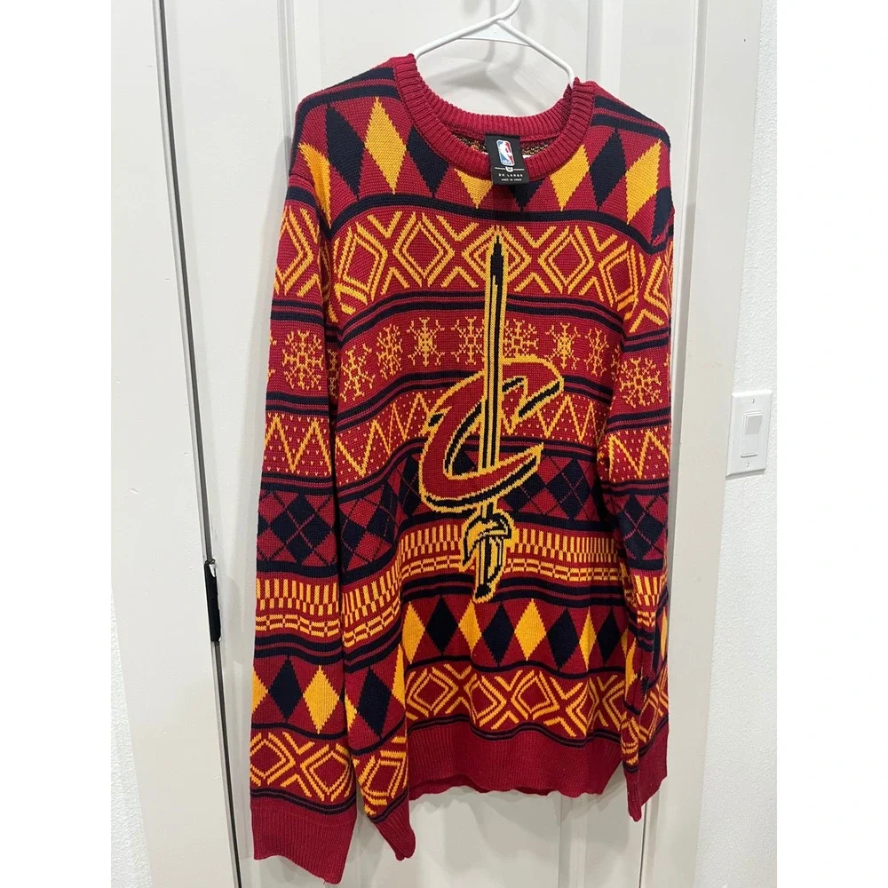 Cleveland‎ Cavaliers NBA Ugly Sweater 2X Large Red Gold Blue Knit